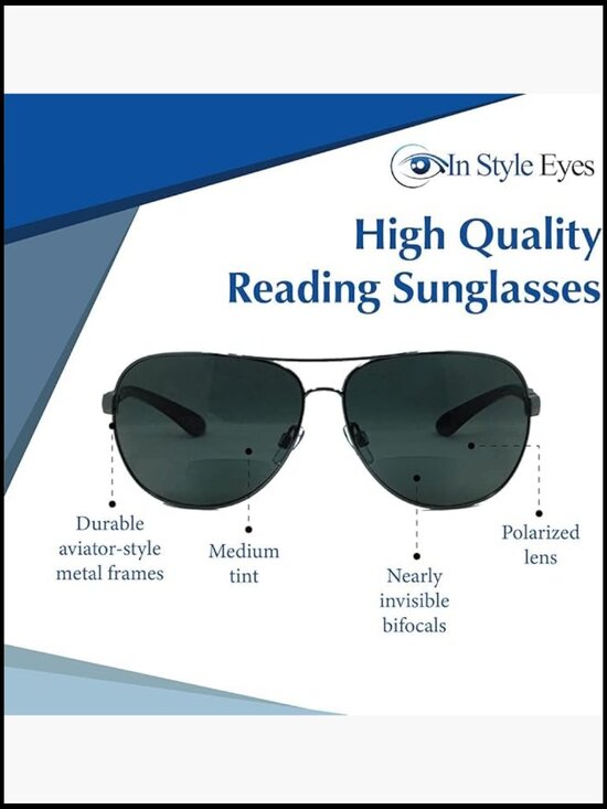 Bifocal Reading Sunglasses Aviator Metal Frame Polarized UV Protection